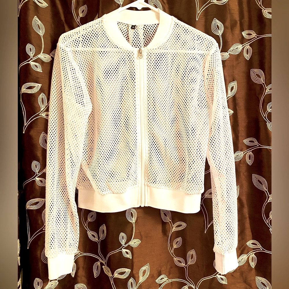 Athleta White Mesh Bomber Jacket